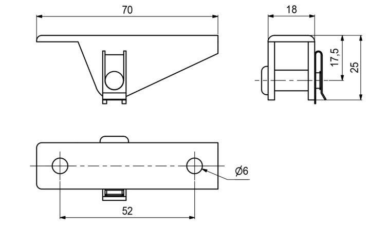 Beslag til gasdæmper med øje 70x18 mm, elgalvaniseret