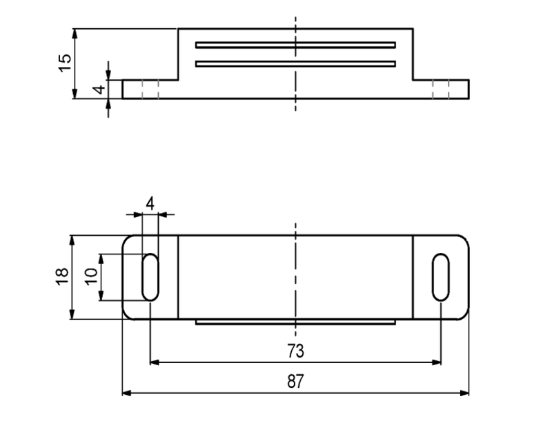 Magnet (12 kg) 87x18 mm med blik, sort plastik