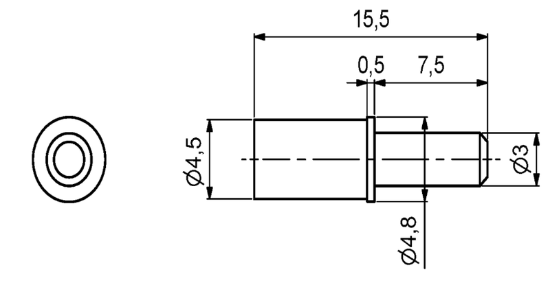 Hyldebærer Ø3/Ø5x15,5 mm, plastik/metal (10 stk)