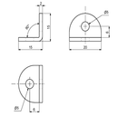 Vinkel 15x20x2 mm med 2 huller, aluminium