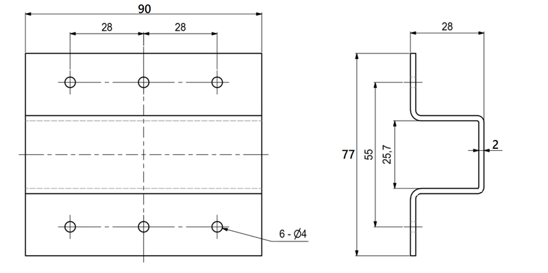 U-beslag 80x28x90 mm t/25 mm stok, sortmalet stål