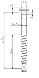 Træskrue Ø5x50 mm med cylinderformet hoved, elgalvaniseret