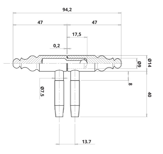 Indboringshængsel Ø14x94 mm med Ø7,5x40 mm tap, brunt stål