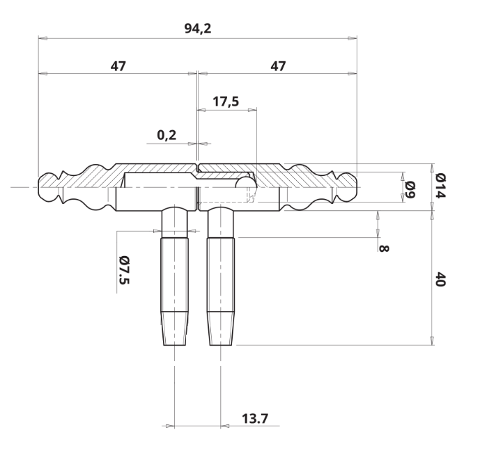 Indboringshængsel Ø14x94 mm m/Ø7,5 mm tap, bruneret metal