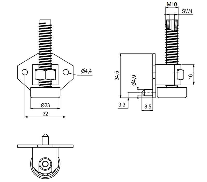 Stillefod t/sokkel M10x60 mm, elgalvaniseret