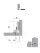 Skjult hængsel Ø35 mm med softclose t/indeni-liggende låge, metal
