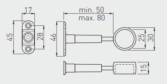 Bøjlestangsholder til Ø25 mm stang, blank (1 stk)