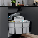 Affaldspand B450xH525 mm - 1x12L + 3x9 L, lysgrå plastik