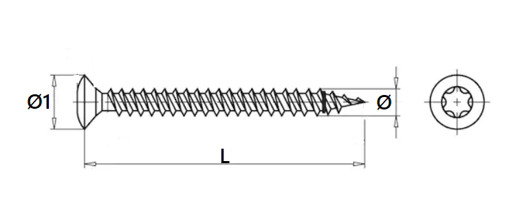 Træskrue Ø3,0x16 mm med Ø6 mm linsehoved og Torx 10, rustfri stål A2