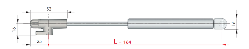 Gasdæmper "Karby" 164 mm c/c 50 Newton UP, silver