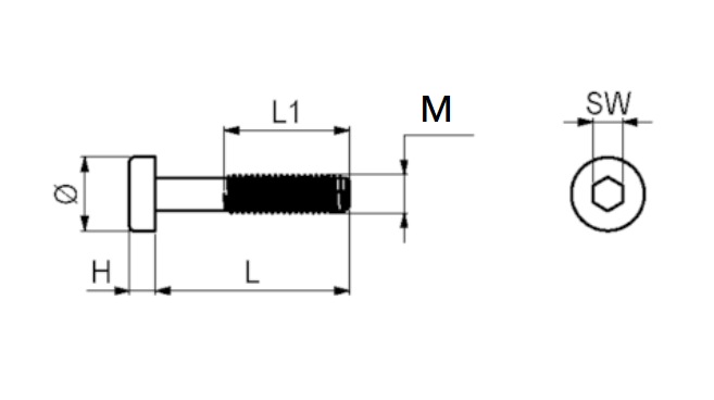 Bolt med cylinderhoved M10x20 mm, elgalvaniseret