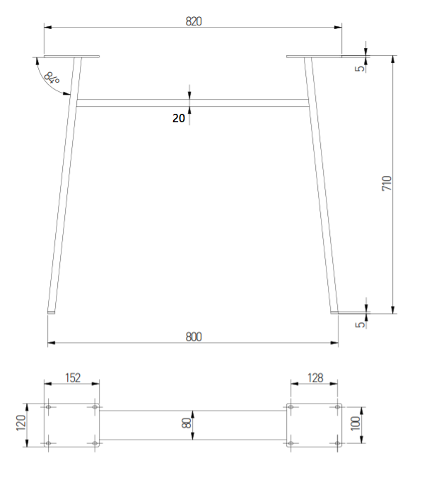 Bordben  "A-form" 820x710 mm, sortmalet metal (1 stk)