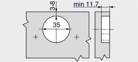 Skjult hængsel BLUM m/softclose Ø35 mm 155 grader t/indeni-liggende låge - special, metal