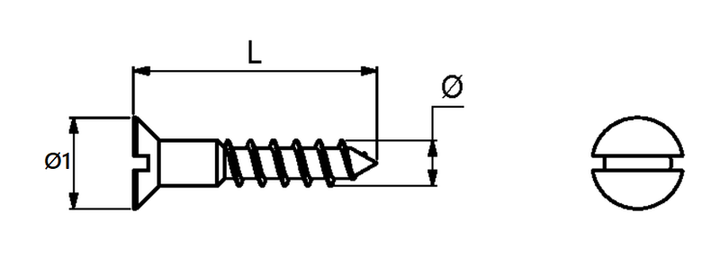 Messingskrue m/fladt hoved, blank (1 stk)