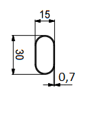 Bøjlestang 15x30 mm oval, sort aluminium