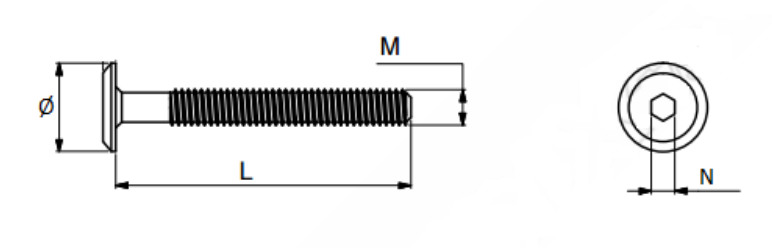 Bolt M6 + møbelhoved M6xØ9x12 mm, gulgalvaniseret