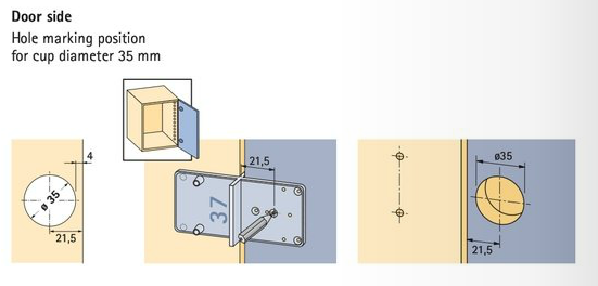 Skjult hængsel Ø35 mm t/udenpå-liggende låge, metal