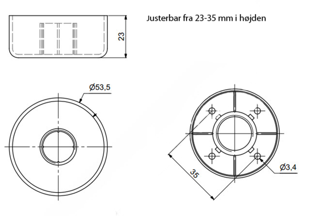 Plastikfod justerbar Ø53,5x23 mm selvklæbende, sort