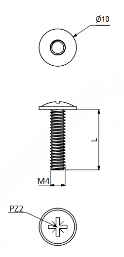 Grebsskrue M4x10 mm med rundt hoved, sortgalvaniseret (10 stk)