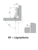 Skjult hængsel med softclose Ø26 mm t/indeni-liggende låge, metal