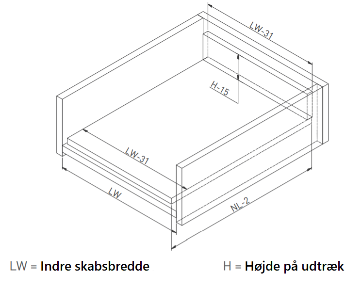 Byg selv skuffe med høj side - 500 mm, hvid metal (sæt)