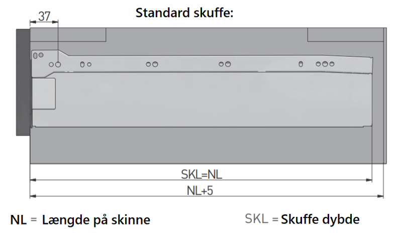Byg selv skuffe med høj side - 500 mm, hvid metal (sæt)