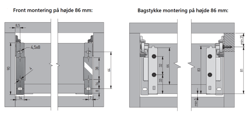Byg selv skuffe med høj side - 500 mm, hvid metal (sæt)