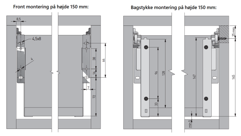 Rulleudtræk m/høj side 500 mm, hvid metal (sæt)