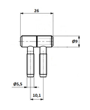 Indboringshængsel Ø9x26 mm med Ø5,5 mm tap, sort metal