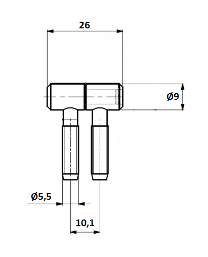 Indboringshængsel Ø9x26 mm m/Ø5,5 mm tap, elgalvaniseret