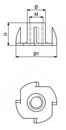 Islåningsbøsning M6x9 mm Ø17 mm hoved, gulgalvaniseret