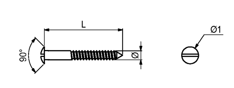 Messingskrue Ø3x16 mm m/Ø6 mm rundt hoved, blank (1 stk)