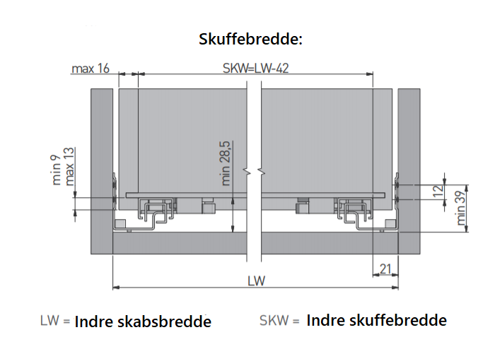 Skuffeudtræk Push-funktion m/fuldtudtræk, metal (sæt)