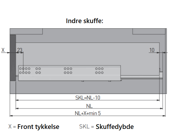 Skuffeudtræk Push-funktion m/fuldtudtræk, metal (sæt)