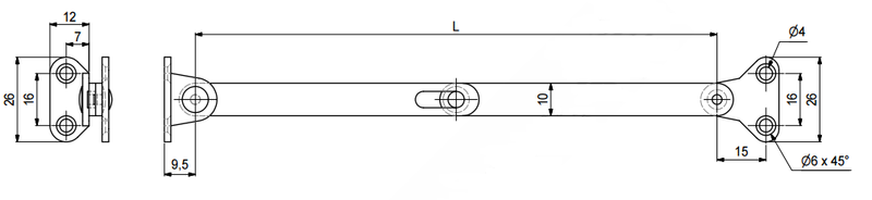 Skærehængsel 250 mm m/vinkel messingbelagt metal