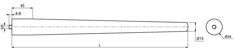 Møbelben (KUN 11 STK PÅ LAGER) Ø35x200 mm incl. beslag til montering, ubehandlet egetræ - 2. Sortering